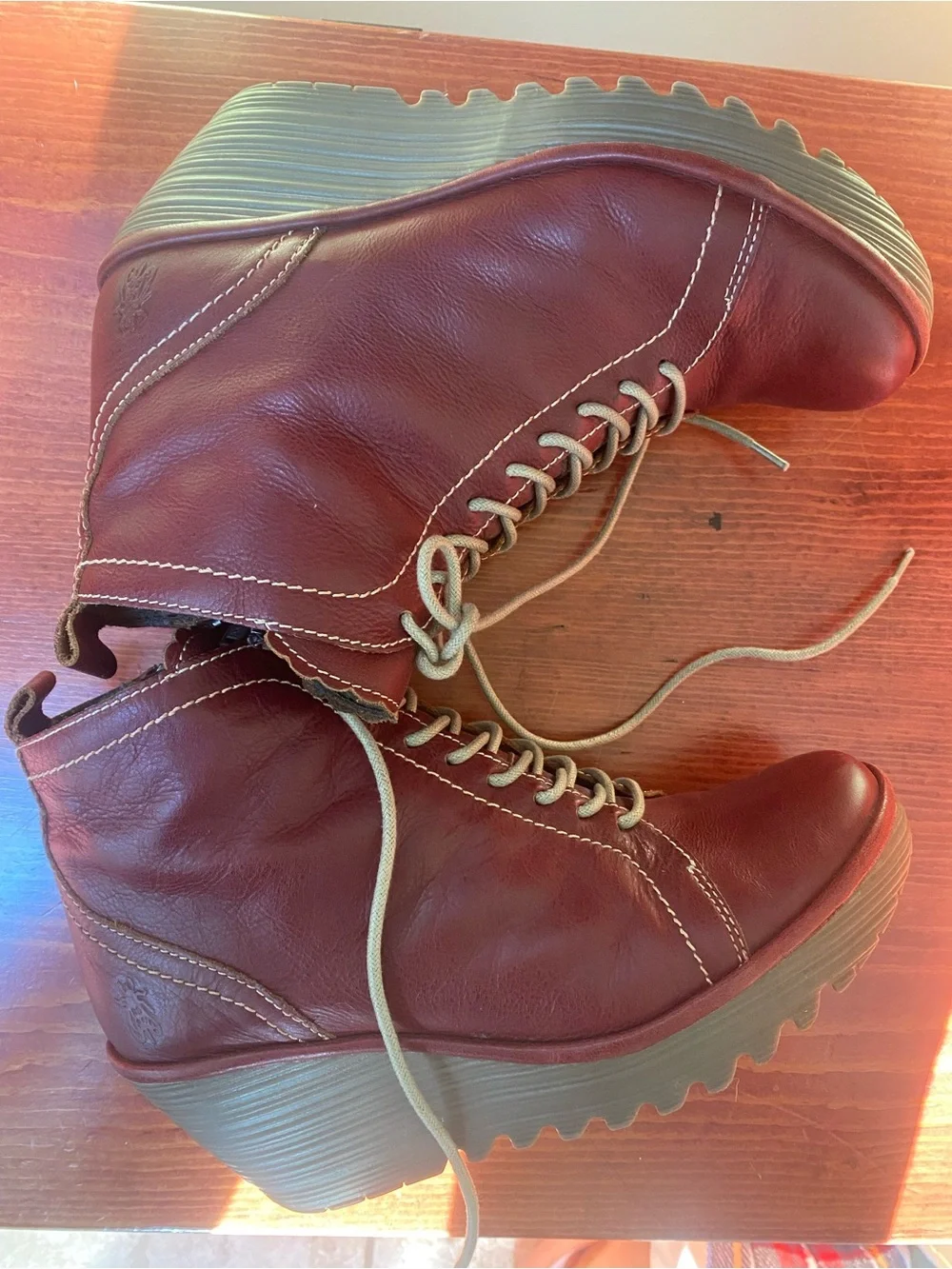 Fly London Women's Burgundy Lace-Up Wedge Ankle Boots